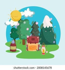 cute nature camping equipment cartoon