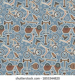 Cute nature color seamless pattern with city transport in sticker style on blue background. Pale colors youth urban transport texture for textile, wrapping paper, package