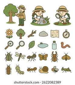 Cute Nature Exploration and Insect Observation Clipart Set for Kids