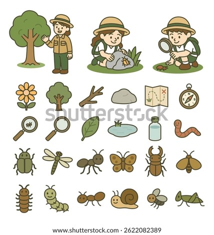 Cute Nature Exploration and Insect Observation Clipart Set for Kids