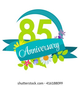 Cute Nature Flower Template 85 Years Anniversary Sign Vector Illustration EPS10