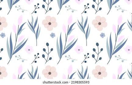 Cute nature flowers and leaves vector. Small colorful flowers