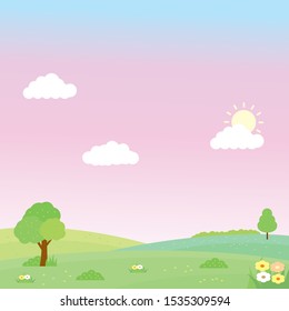 Cute nature landscape vector illustration suitable for kids background 