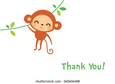 cute naughty happy monkey thank you card