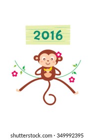 cute naughty monkey 2016 happy new year greeting