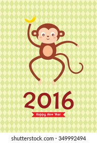 cute naughty monkey 2016 happy new year greeting