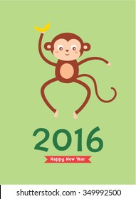 cute naughty monkey 2016 happy new year greeting