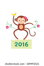 cute naughty monkey 2016 happy new year greeting