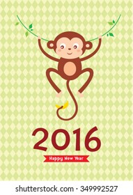 cute naughty monkey 2016 happy new year greeting