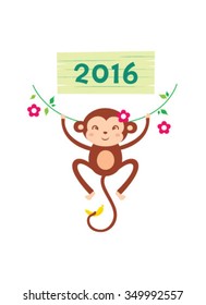 cute naughty monkey 2016 happy new year greeting
