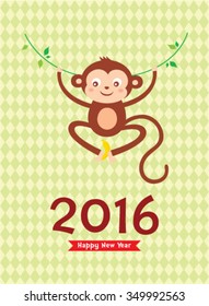 cute naughty monkey 2016 happy new year greeting
