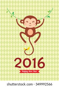 cute naughty monkey 2016 happy new year greeting