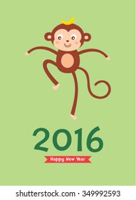 cute naughty monkey 2016 happy new year greeting