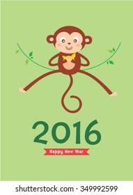 cute naughty monkey 2016 happy new year greeting