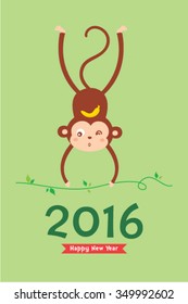 cute naughty monkey 2016 happy new year greeting