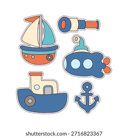 Cute nautical adventure elements collection for kids