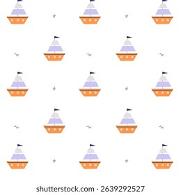 Cute nautical pattern for kids clothes and textiles with a small sailboat and a star