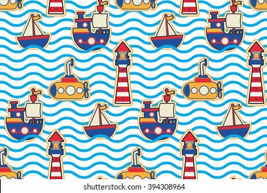 Cute Nautical seamless pattern vector set