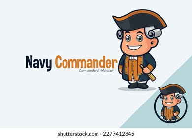 Cute Navy Commander Mascot carrying Scope