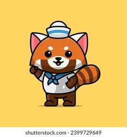 Cute navy red panda artoon vector illustration animal proffession concept icon isolated