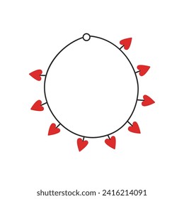 Cute necklace with a heart in a flat style. Valentine's day doodle vector illustration isolated on white background. Jewelry for woman. Good for stickers, cards design, tags, clipart. Groovy style