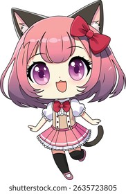 Cute Neko Girl Smiling and Posing