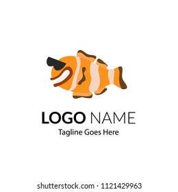 Cute Nemo Fish logo, with orange color and black eyeglass. flat vector illustration.