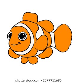 Cute nemo fish sea animal illustration. Vector illustration. Icon isolated on white background.