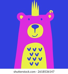 Cute neon color bear clip art. Scandinavian bear neon color
