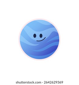 Cute Neptune planet character. Cartoon planet of the Solar system. Friendly space object. Vector illustration