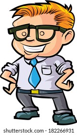 Cute nerd office worker. Isolated