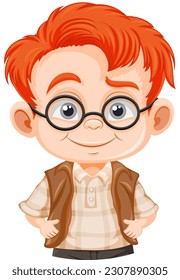 Cute nerdy boy cartoon character illustration