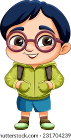 Cute nerdy boy cartoon character illustration