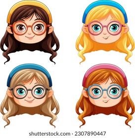 Cute nerdy girl cartoon character illustration