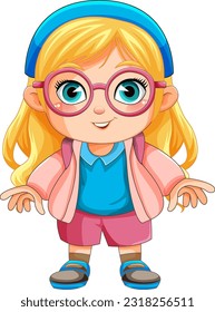 Cute nerdy girl cartoon character illustration