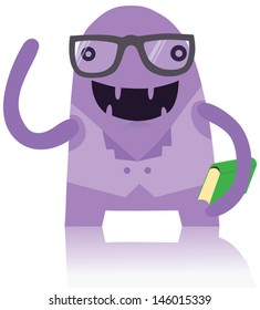 Cute Nerdy Monster with a Book