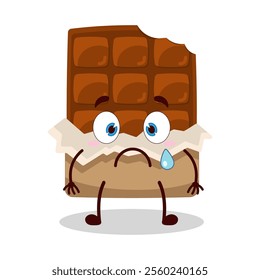 cute nervous expression of bite chocolate bar character
