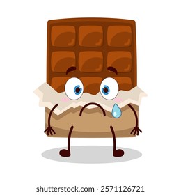 cute nervous expression of bite chocolate bar character
