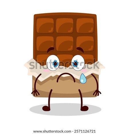 cute nervous expression of bite chocolate bar character
