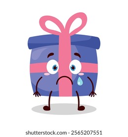 cute nervous expression of blue gift box cartoon character
