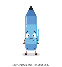 cute nervous expression of blue pen cartoon character
