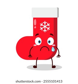 cute nervous expression of Christmas sock cartoon character