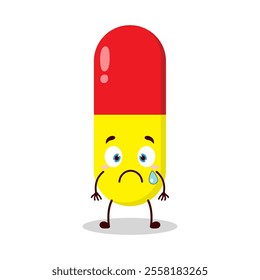 cute nervous expression of drug capsule cartoon character
