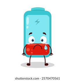 cute nervous expression of empty battery cartoon character
