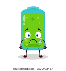 cute nervous expression of full battery cartoon character
