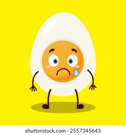 cute nervous expression of half boiled egg cartoon character