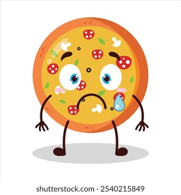 cute nervous expression of pizza character