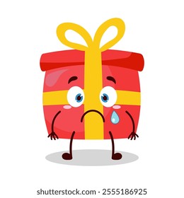 cute nervous expression of red gift box cartoon character