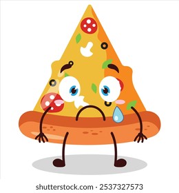 Linda expresión nerviosa del carácter de rebanada de pizza