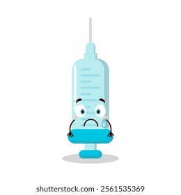 cute nervous expression of syringe cartoon character
